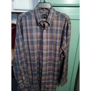 Joseph A. Banks Button Down Plaid Shirt M Blue And Orange